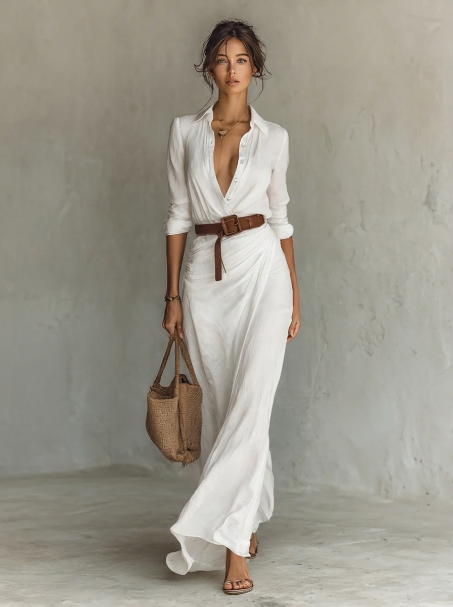 Anaïs - Robe Maxi Femme en Velours Côtelé Style avec Ceinture à Nouer