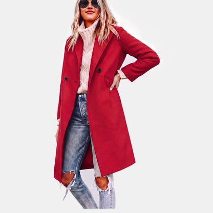 Anais - Trench femme hiver long et chaud croisé ample à col tailleur
