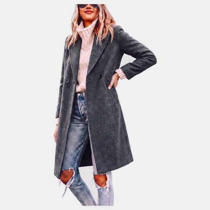 Anais - Trench femme hiver long et chaud croisé ample à col tailleur