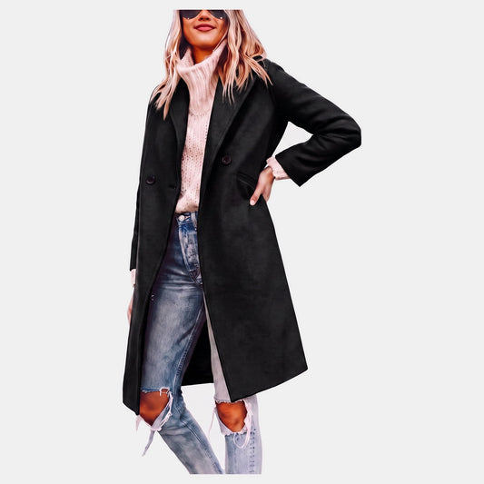 Anais - Trench femme hiver long et chaud croisé ample à col tailleur