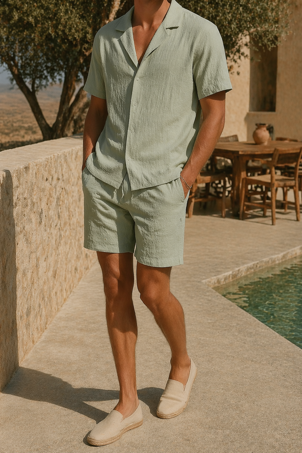 Antoine - Ensemble Été en Lin Homme Chemise Cubain et Short Coordonné Chic
