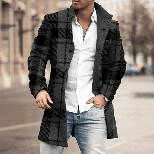 Antoine - Manteau homme hiver long à carreaux coupe droite chic et chaud