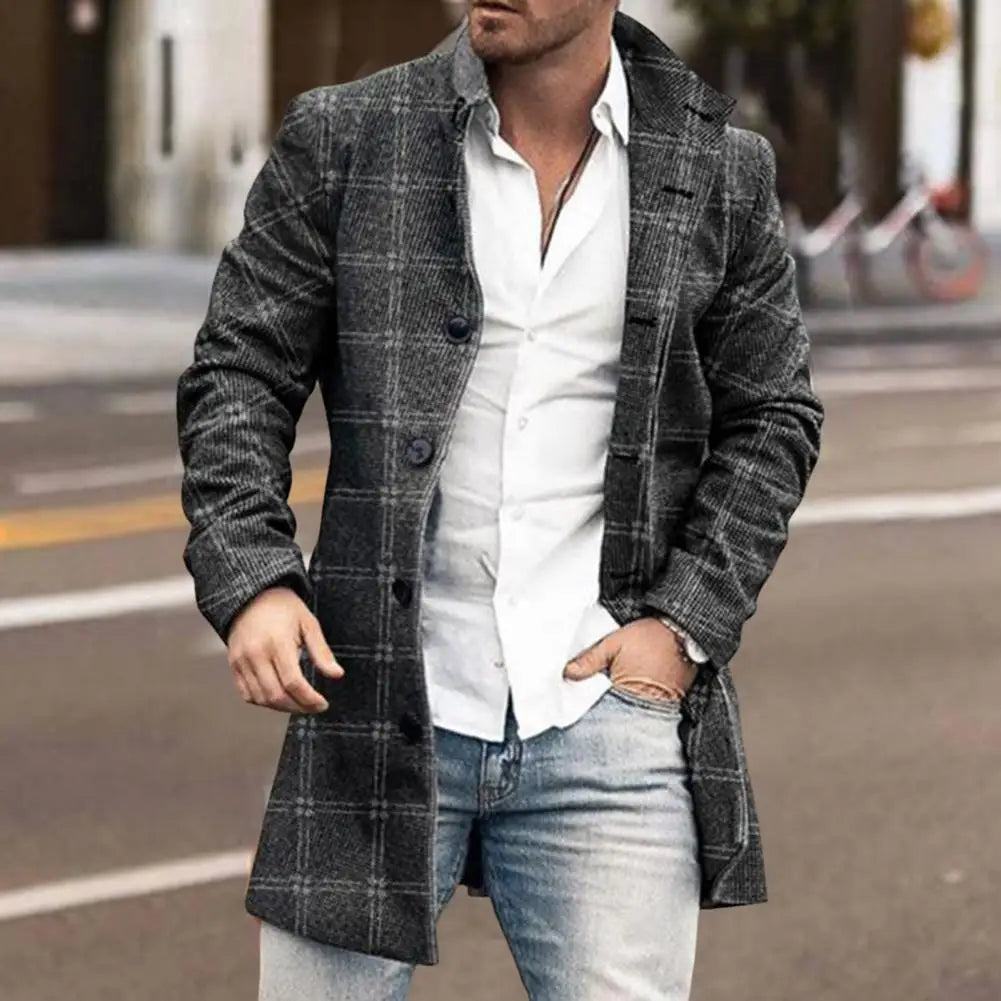 Antoine - Manteau homme hiver long à carreaux coupe droite chic et chaud
