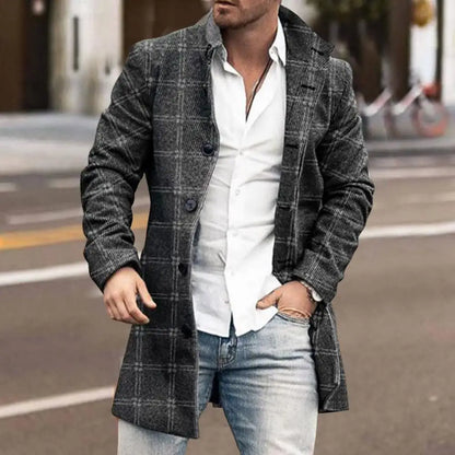 Antoine - Manteau homme hiver long à carreaux coupe droite chic et chaud