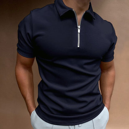 Antoine - Polo Homme Zippé Ajusté avec Col Structuré Style Classique