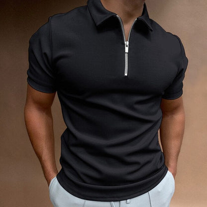 Antoine - Polo Homme Zippé Ajusté avec Col Structuré Style Classique