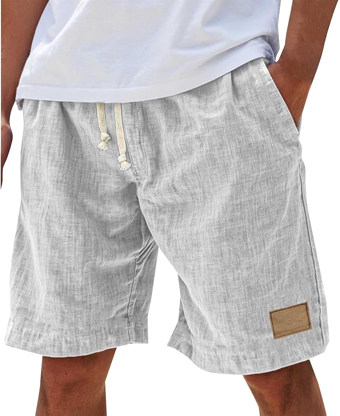 Antoine - Short en Lin Homme Casual avec Cordon de Serrage et Coupe Décontractée