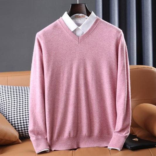 Arthur - Pull homme col V habillé en maille fine à coupe droite