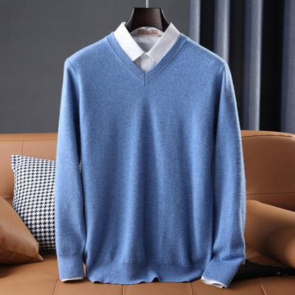 Arthur - Pull homme col V habillé en maille fine à coupe droite