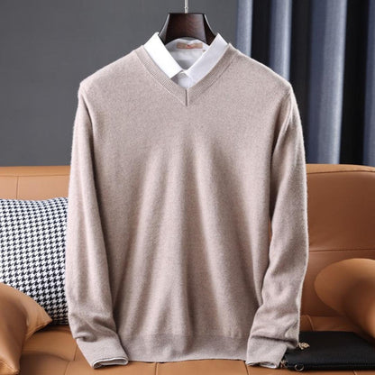 Arthur - Pull homme col V habillé en maille fine à coupe droite
