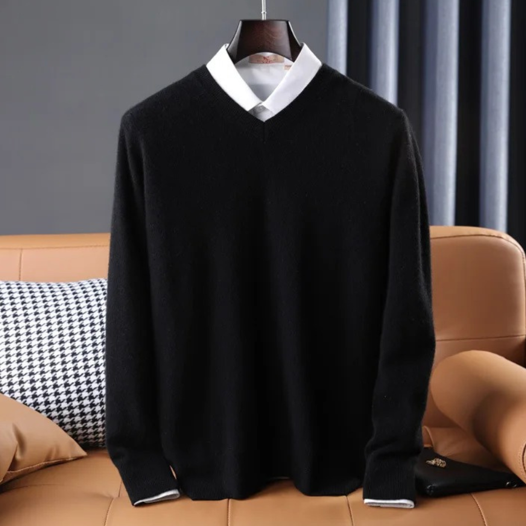 Arthur - Pull homme col V habillé en maille fine à coupe droite