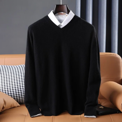 Arthur - Pull homme col V habillé en maille fine à coupe droite