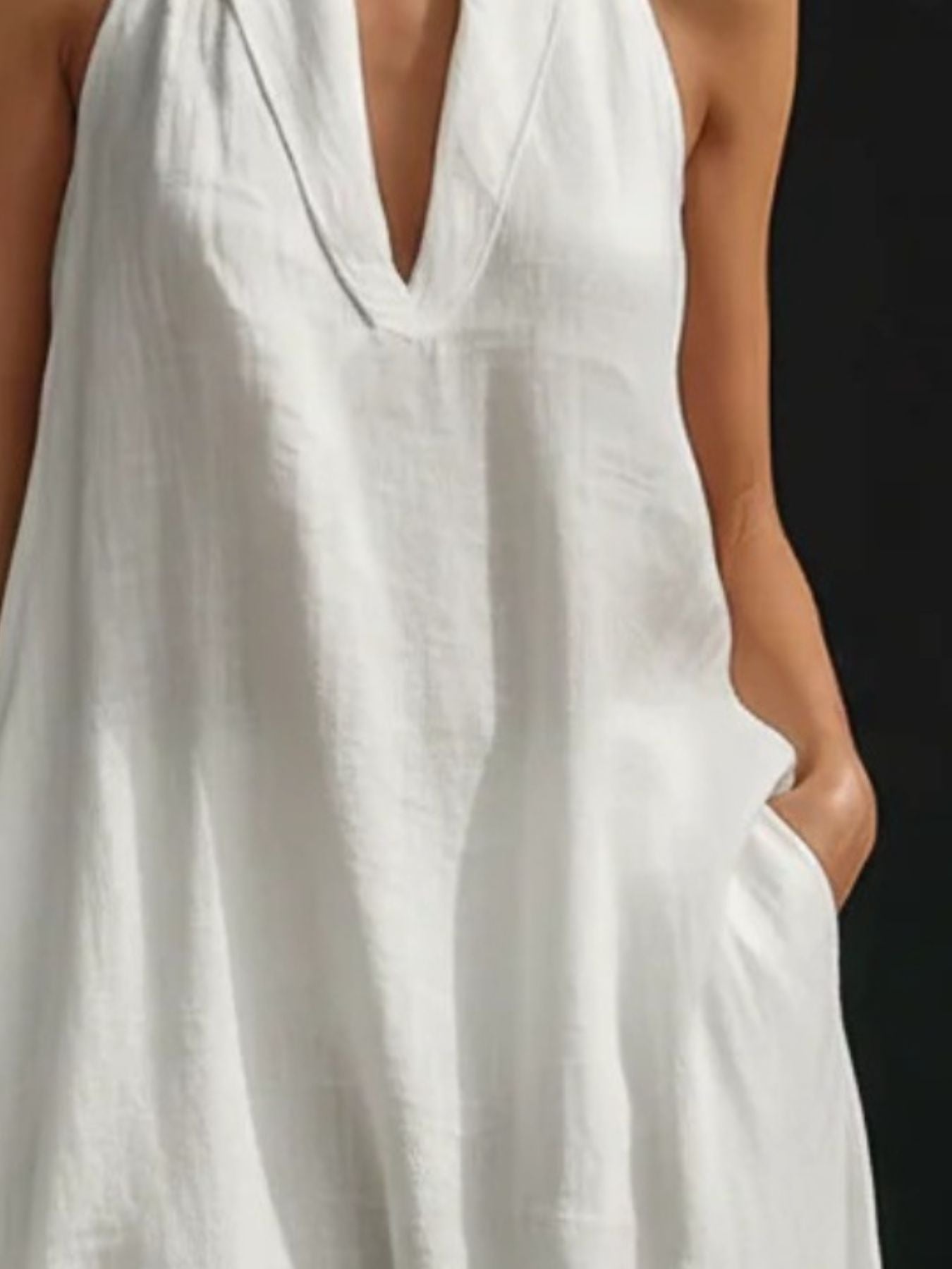 Aurélie - Robe Longue en Lin Femme Glamour avec Col Halter et Jupe Ample