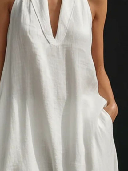 Aurélie - Robe Longue en Lin Femme Glamour avec Col Halter et Jupe Ample