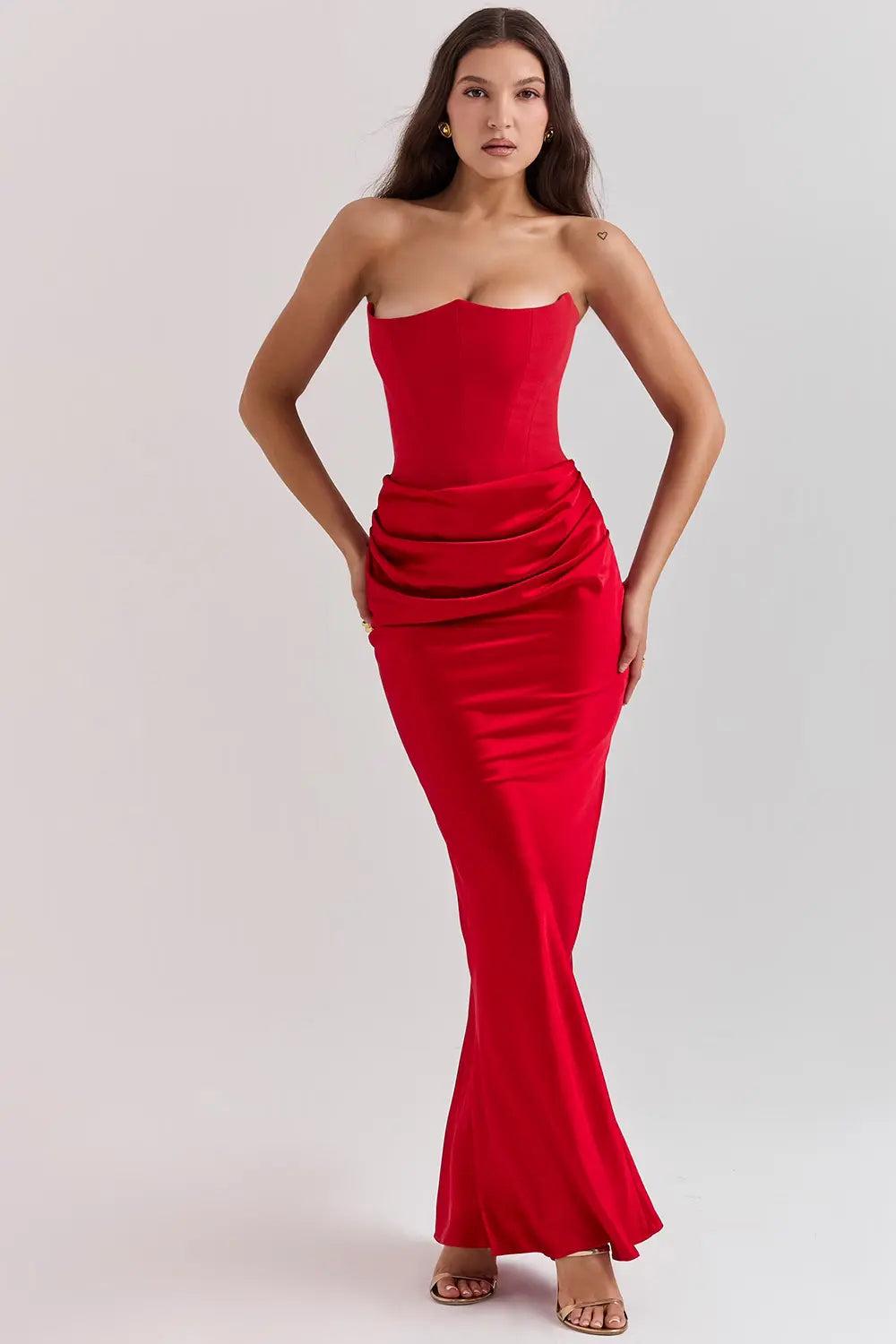 Aurélie - Robe Mariage Invitée Maxi Femme Élégante avec Bustier Corset et Jupe Drapée Sirène
