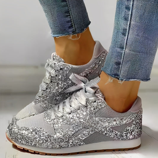 Céline - Baskets Confort Femme Glamour avec Tissu Pailleté et Semelle Bicolore
