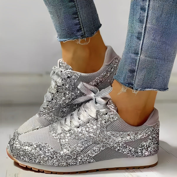 Céline - Baskets Confort Femme Glamour avec Tissu Pailleté et Semelle Bicolore