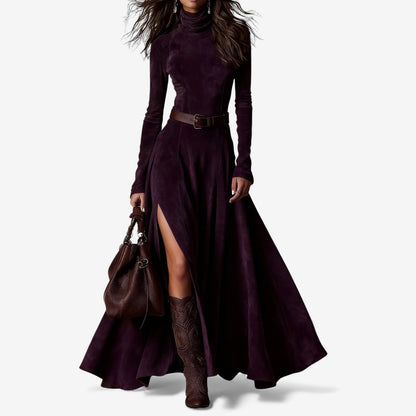 Alice - Robe longue femme col roulé et évasée à manches longues