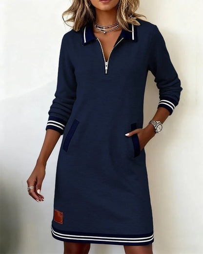 Léa - Robe pull femme courte et droite à manches longues et col zippé