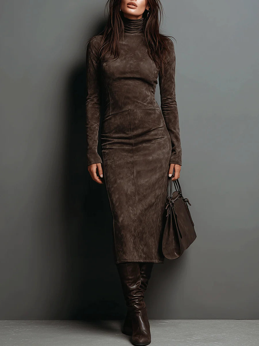 Chloé - Robe femme midi col roulé et moulante à manches longues