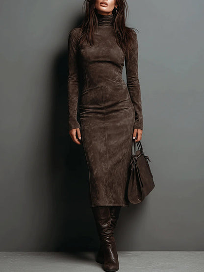 Chloé - Robe femme midi col roulé et moulante à manches longues