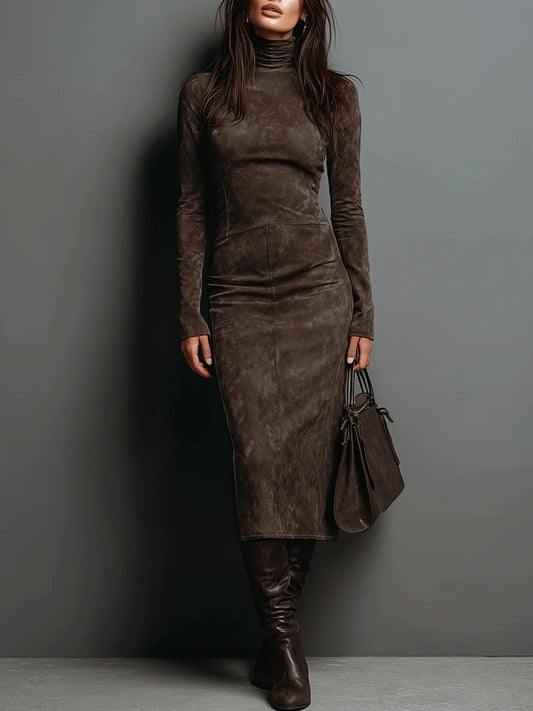 Chloé - Robe femme midi col roulé et moulante à manches longues