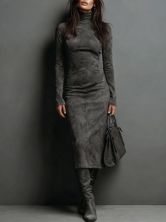 Chloé - Robe femme midi col roulé et moulante à manches longues