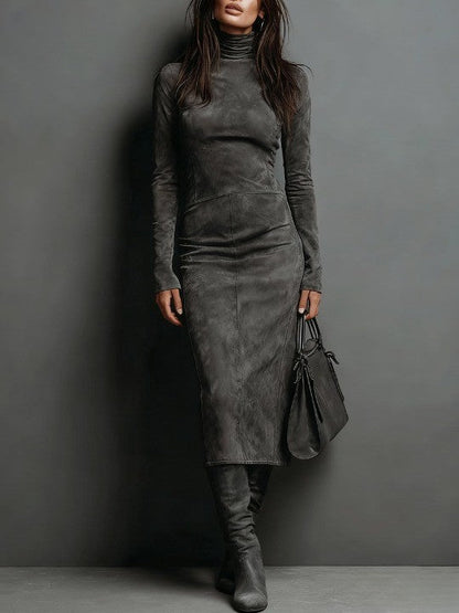Chloé - Robe femme midi col roulé et moulante à manches longues