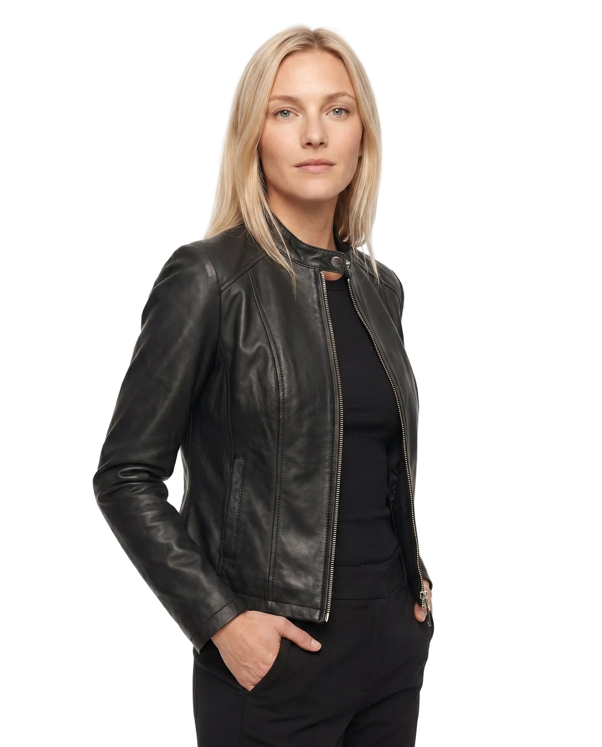 Céline - Veste Femme en Cuir Style pour l'Automne avec Col Zippé