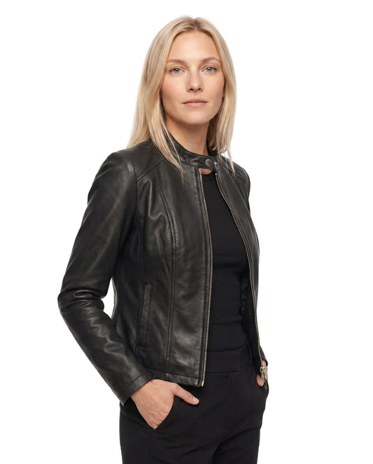 Céline - Veste Femme en Cuir Style pour l'Automne avec Col Zippé