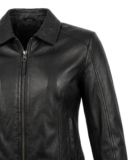 Céline - Veste Femme en Cuir Style pour l'Automne avec Col Zippé