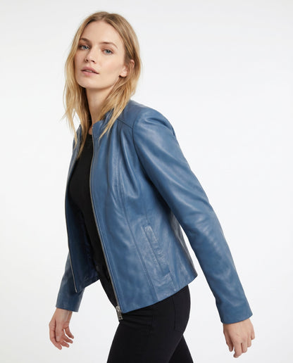 Céline - Veste Femme en Cuir Style pour l'Automne avec Col Zippé