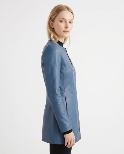 Céline - Veste Femme en Cuir Style pour l'Automne avec Col Zippé