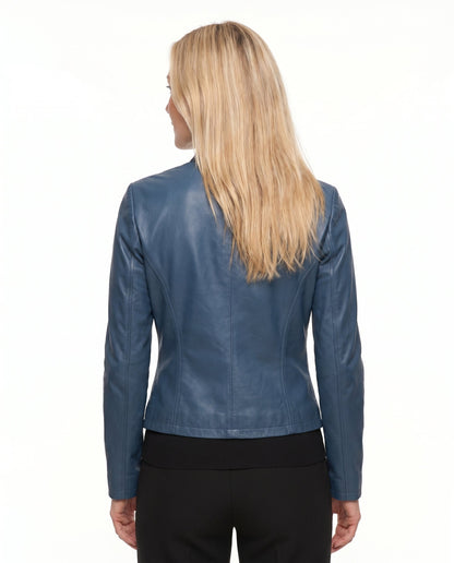 Céline - Veste Femme en Cuir Style pour l'Automne avec Col Zippé
