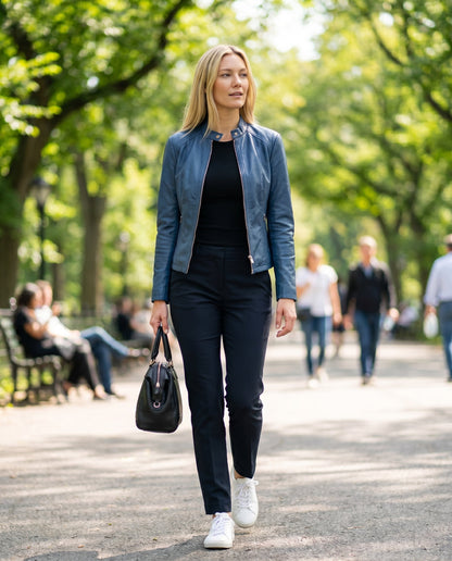 Céline - Veste Femme en Cuir Style pour l'Automne avec Col Zippé