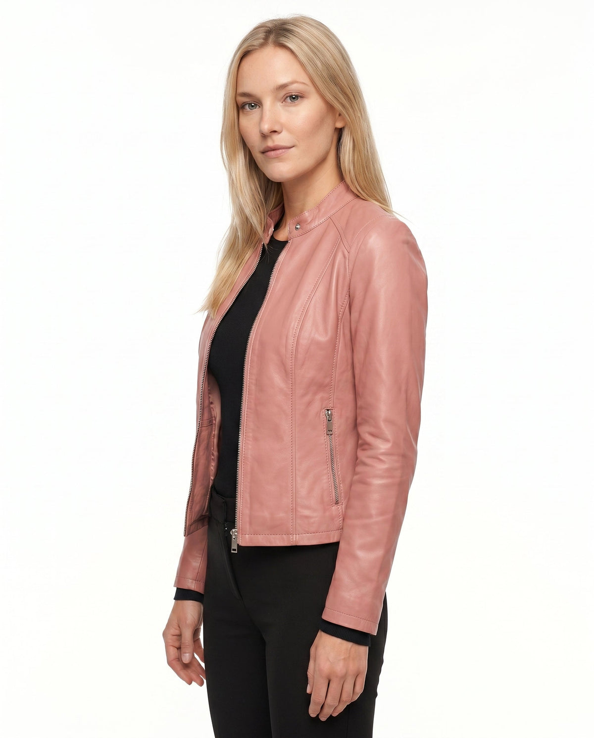Céline - Veste Femme en Cuir Style pour l'Automne avec Col Zippé