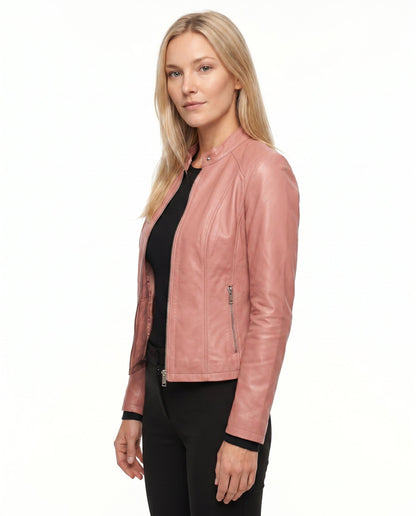Céline - Veste Femme en Cuir Style pour l'Automne avec Col Zippé