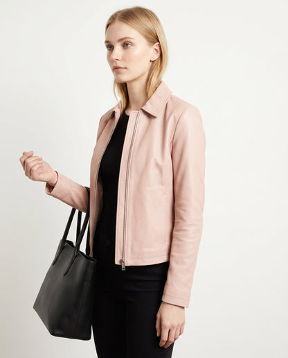 Céline - Veste Femme en Cuir Style pour l'Automne avec Col Zippé