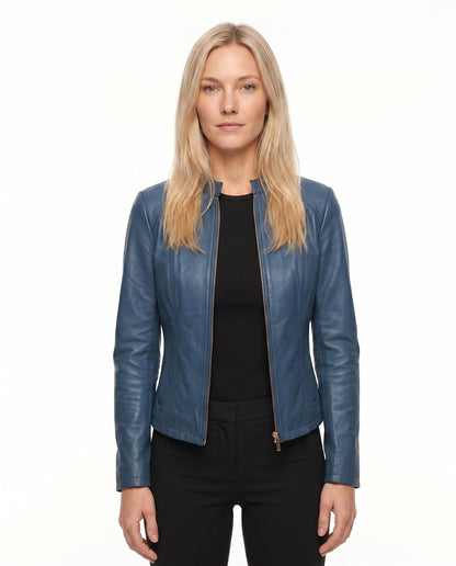 Céline - Veste Femme en Cuir Style pour l'Automne avec Col Zippé