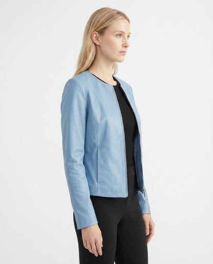 Céline - Veste Femme en Cuir Style pour l'Automne avec Col Zippé