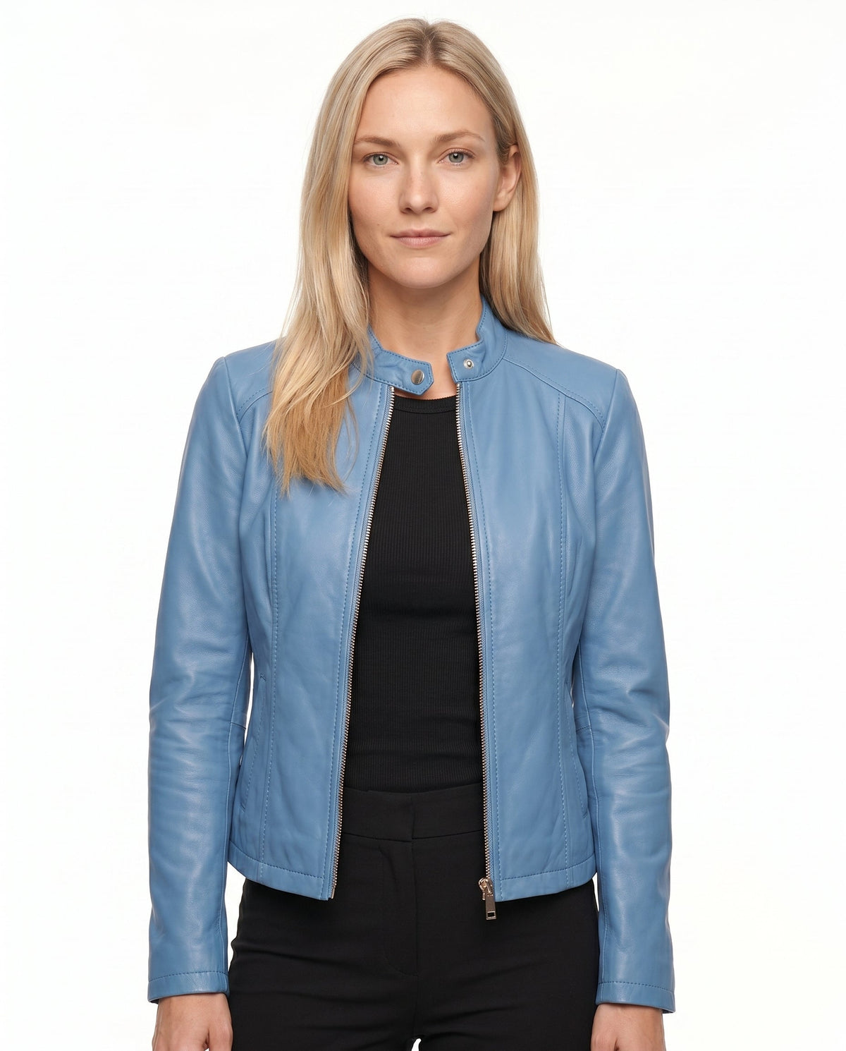 Céline - Veste Femme en Cuir Style pour l'Automne avec Col Zippé
