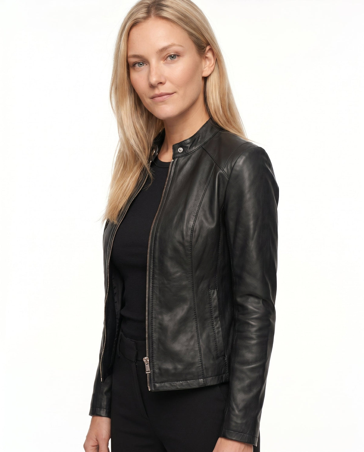 Céline - Veste Femme en Cuir Style pour l'Automne avec Col Zippé