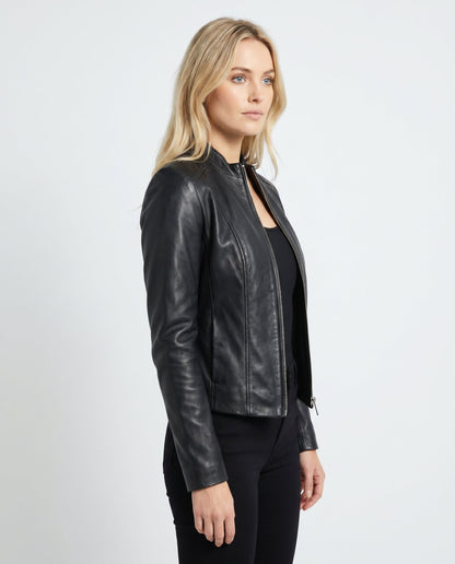 Céline - Veste Femme en Cuir Style pour l'Automne avec Col Zippé
