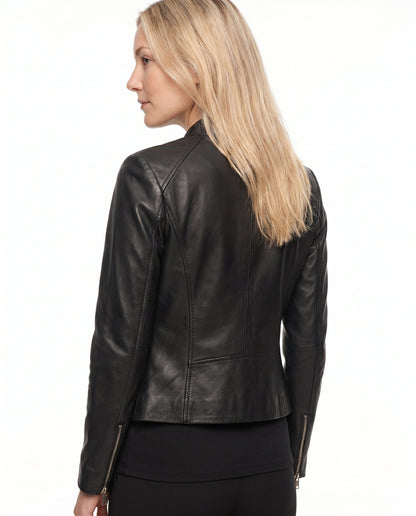 Céline - Veste Femme en Cuir Style pour l'Automne avec Col Zippé