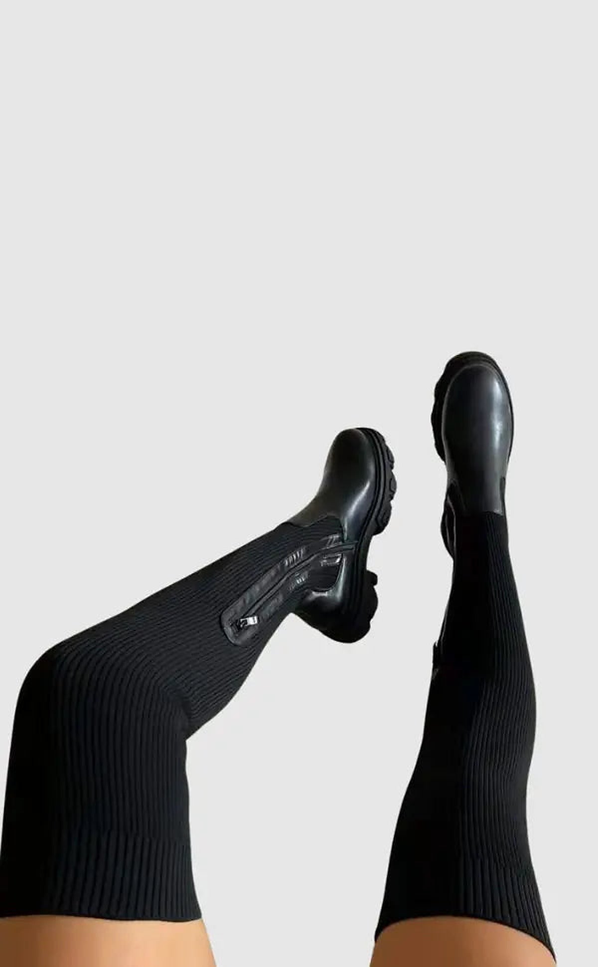 Camille - Bottes femme hautes en maille chaudes et plates