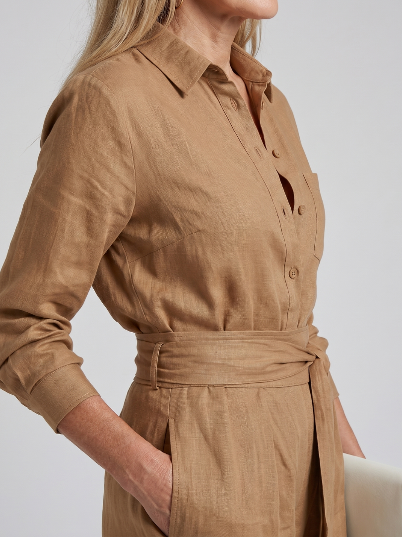 Camille - Combinaison Large en Lin Femme Chic avec Ceinture Nouée et Poches