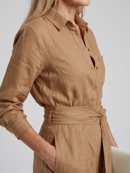 Camille - Combinaison Large en Lin Femme Chic avec Ceinture Nouée et Poches