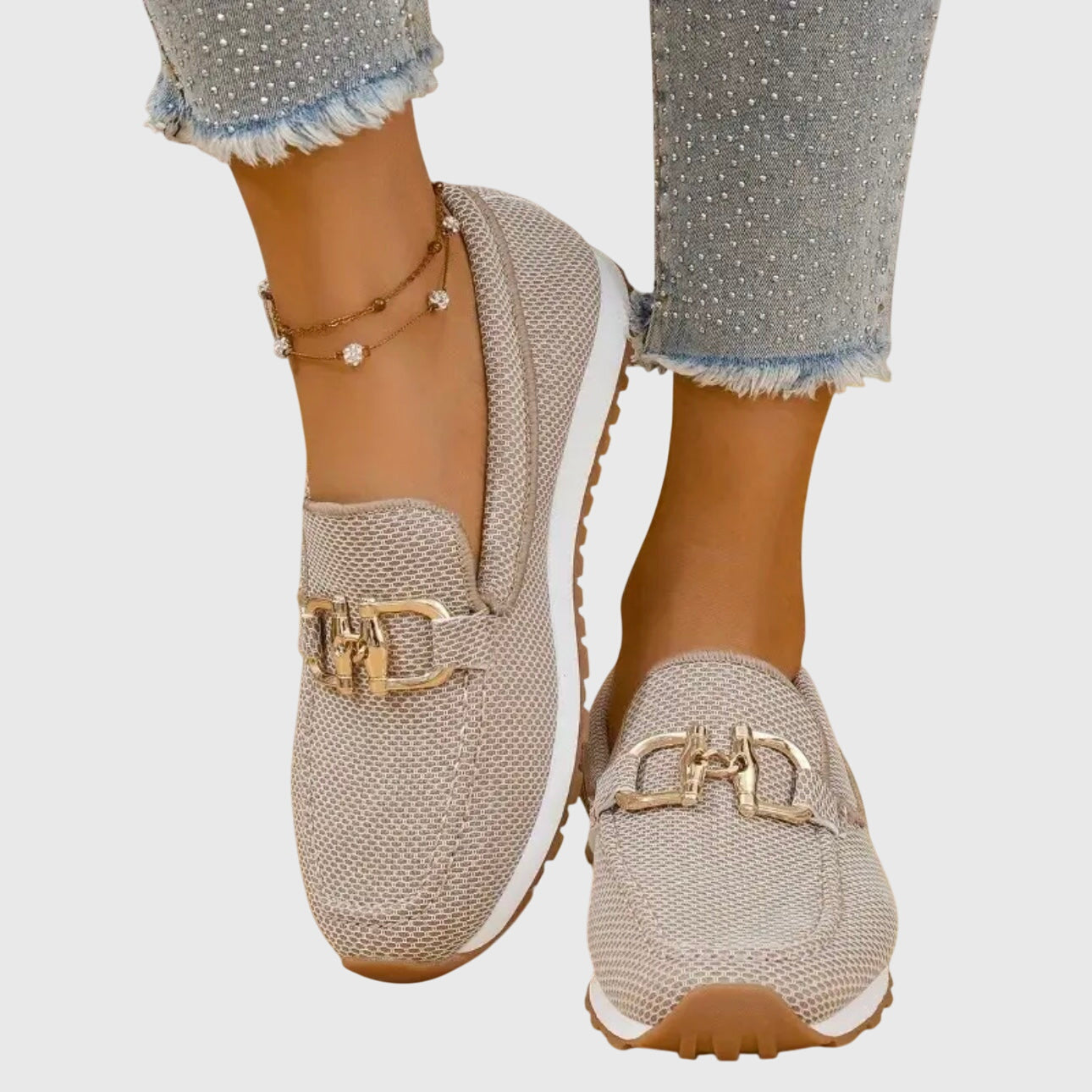 Camille - Mocassin Femme Confortable avec Boucle Dorée et Semelle Plateforme