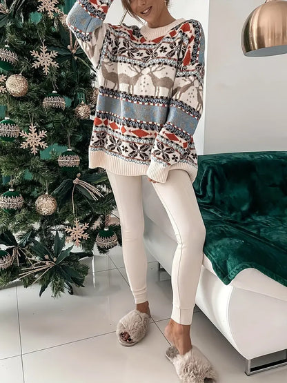 Camille - Pull de noël femme oversize et chaud en maille avec col rond