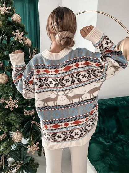 Camille - Pull de noël femme oversize et chaud en maille avec col rond
